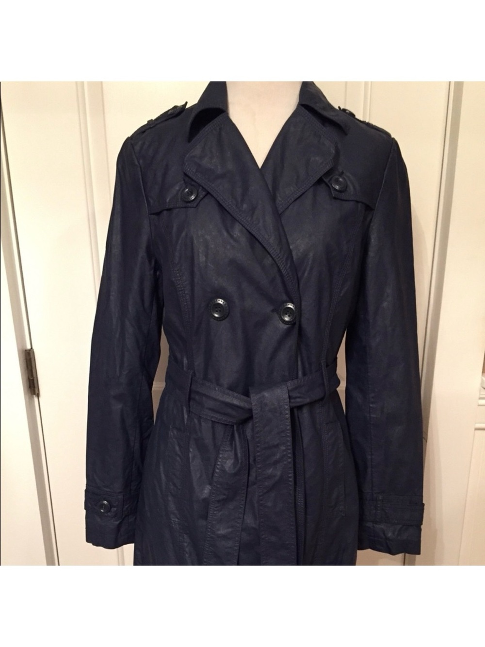 BE FUN JACKET TRENCH BLUE WAXED BELTED Size M MEDIUM